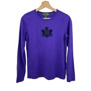 Ralph Lauren Purple Lions Crest Cotton Pullover Long Sleeve Top